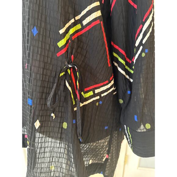 Ali Miles Black Multicolor Geometric Popover Crinkle Blouse Top size 1X - Picture 4 of 12